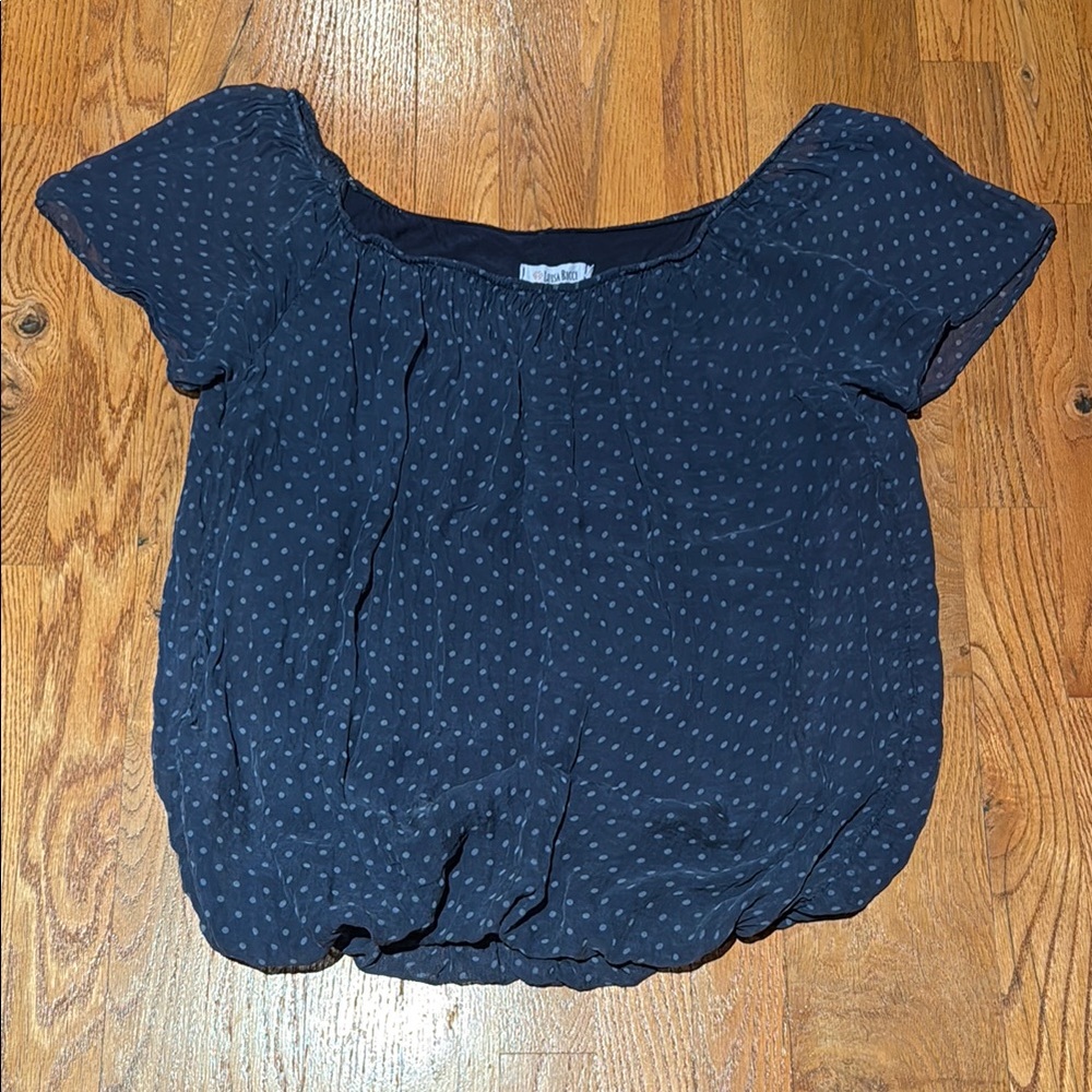 Luisa Ricci 100% silk navy polka dot blouse size small